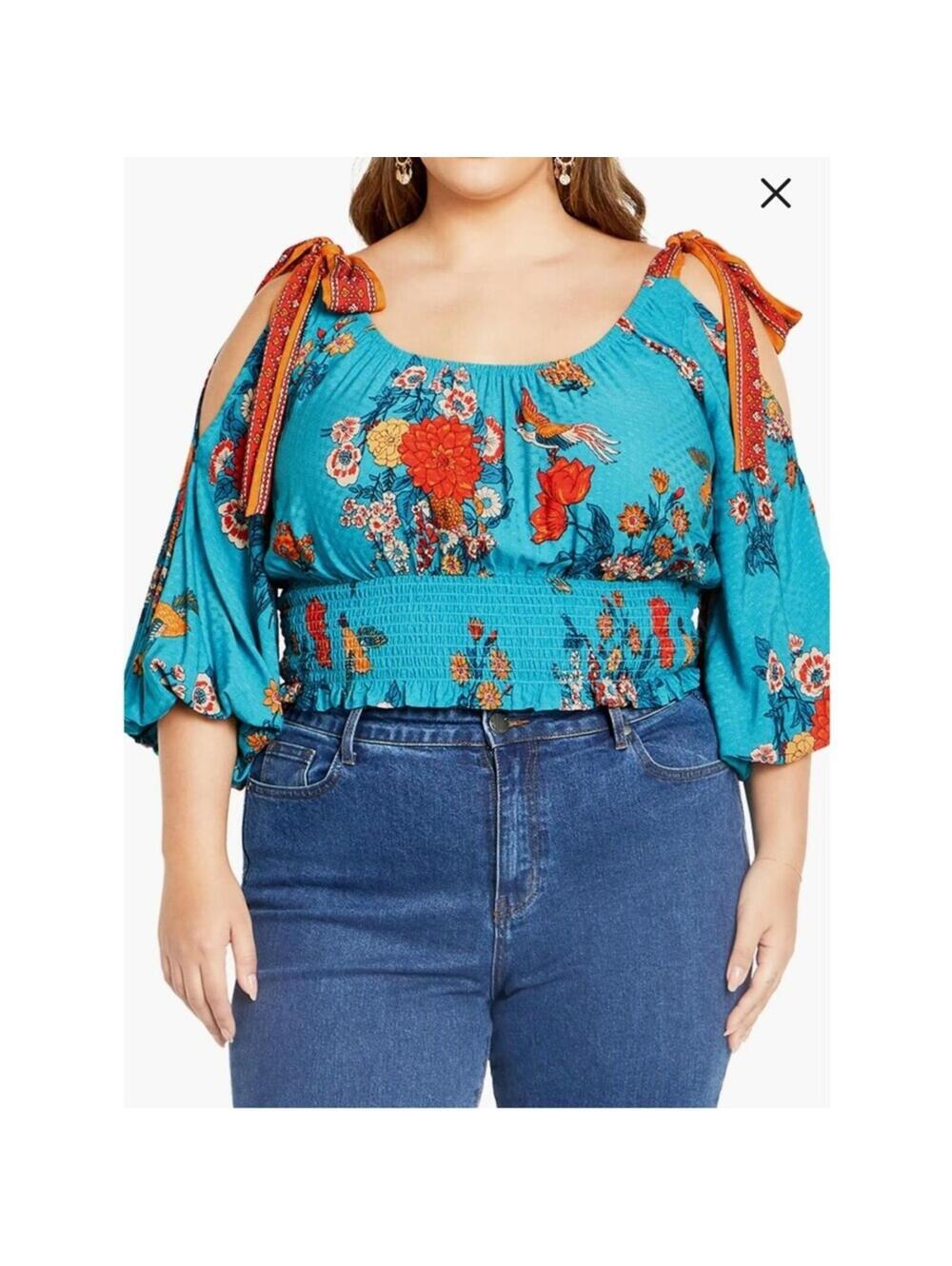City Chic Venice Floral Print Smocked Waist Crop Top